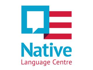 An abstract United States flag combined with a speech bubble.